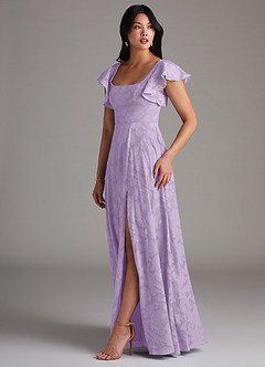 Azazie Bondi Bridesmaid Dresses Lilac A-Line Side Slit Floral Burnout Dress image2