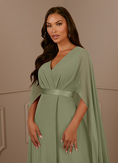 Azazie Isa Mother of the Bride Dresses Pistachio A-Line V-Neck Pleated Chiffon Dress image5