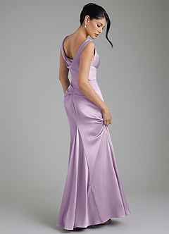 Azazie Spencer Bridesmaid Dresses Frosted Lilac Mermaid Pleated Stretch Satin Dress image2