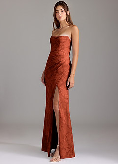 Azazie Leonis Bridesmaid Dresses Auburn Sheath Strapless Floral Burnout Convertible Dress image5