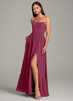 Azazie Kailee Bridesmaid Dresses Mulberry A-Line with Pockets Chiffon Dress image4