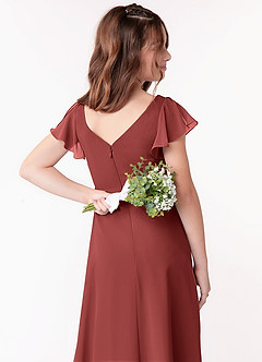 Azazie Omari Junior Abito A-Line in Chiffon Drappeggiato Terracotta image3