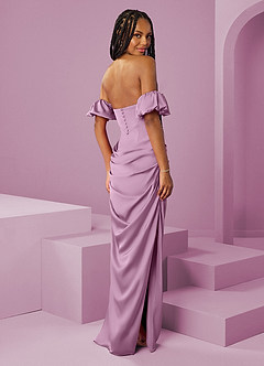 Barbie ♥ Azazie Robes de demoiselle d'honneur Robe Fourreau Convertible en Satin extensible Épaule décolletée Glycine image2