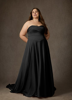 Azazie Alta Wedding Dresses Black A-Line Strapless Stretch Satin Dress image18