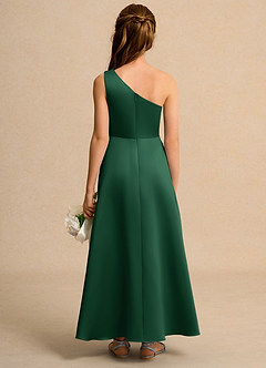 Azazie Taffy Girl Flower Girl Dresses Dark Green A-Line Lace Matte Satin Dress image2