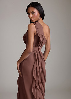 Azazie Venita 신부 들러리 드레스 쉬스 셔링 쉬폰 바닥 길이 드레스 image4