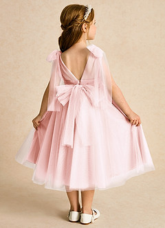 Azazie Dori Robe Demoiselle D'honneur Fillette Robe Trapèze en Tulle Rayé Rose Pâle image1