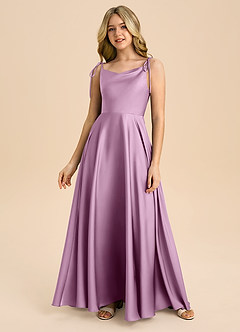 Azazie Popsy Junior Linia A Ukłon Satyna elastyczna Długość podłogi Młodsza druhna Sukienka image2