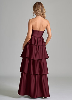Azazie Faye Bridesmaid Dresses Cabernet A-Line Ruched Stretch Satin Dress image7