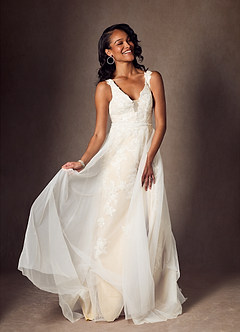 Azazie Jasmina Wedding Dresses Diamond White Champagne A-Line Sequins Tulle Dress image5
