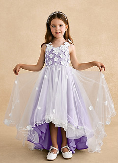 Azazie Celia Flower Girl Dresses Lilac A-Line Lace Tulle Dress image4