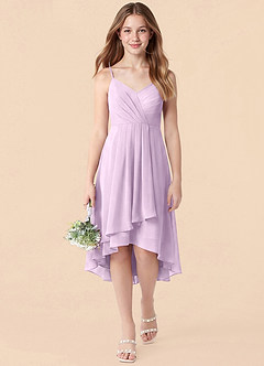 Azazie Mariam Junior Jurk van Chiffon met A-Lijn Geplooid Frosted Lila image1