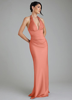 Azazie Torrance Brautjungfernkleider Meerjungfrau-Linie Korsett Stretch-Satin Kleid Lachsrosa image1
