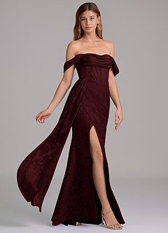 Azazie Amyra Brautjungfernkleider Wandelbar Meerjungfrau-Linie Schulterfrei Blumen-Burnout Kleid Cabernetrot image4