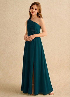 Azazie Puddles Girls Formal Flower Girl Klänningar Klä A-Line i Chiffong Ena axeln image4