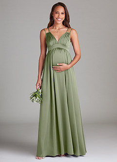 Azazie Emree Abiti da damigella d'onore premaman Abito A-Line con tasche Raso Elasticizzato Floor-Length image1