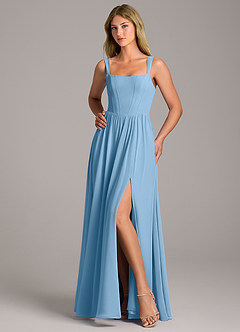 Azazie Rosaline Bridesmaid Dresses Steel Blue A-Line Side Slit Chiffon Dress image5