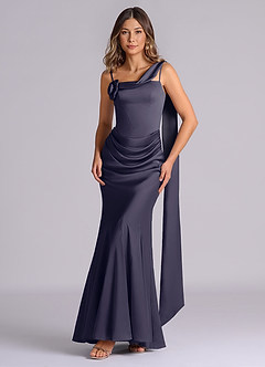 Azazie Inara Bridesmaid Dresses Stormy Mermaid Pleated Stretch Satin Dress image1