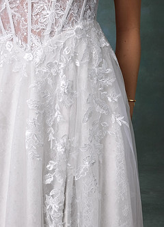 Azazie Ivonnah At-home Try On Dresses Diamond White A-Line Strapless Tulle Dress image5
