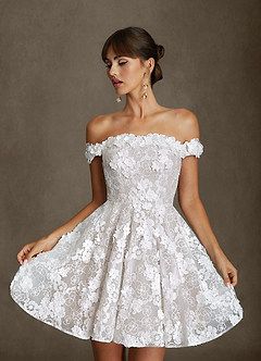 Azazie Dolly Wedding Dresses Diamond White A-Line Off the Shoulder Lace Dress image5