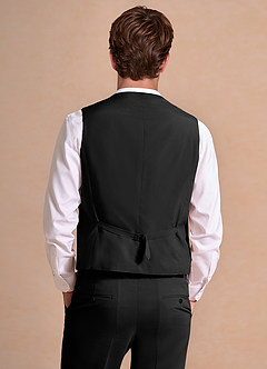 front Wesley Negro Chaleco de traje de mezcla de lino