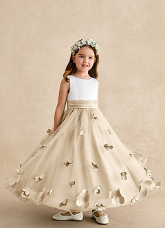 Azazie Vi Flower Girl Dresses Champagne A-Line Sleeveless Tulle Dress image8