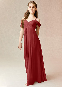 Azazie Kaitlynn Junior Rust A-Line Off the Shoulder Chiffon Dress image4