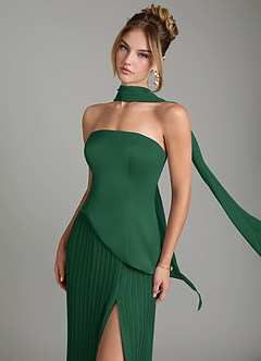 Azazie Tierney Vestidos de damas de honor Vestido Verde Oscuro de Gasa de Línea A Convertible con Palabra de honor image7