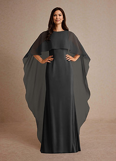 Azazie Milfred Mère de la mariée Robes Robe Fourreau en Satin extensible Col de bateau Noir image2