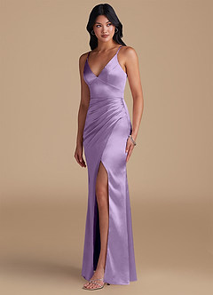 Azazie Shania Bridesmaid Dresses Lilac Sheath Pleated Metallic Satin Dress image6