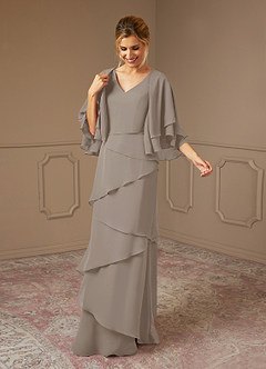 Azazie OHara Mother of the Bride Dresses Taupe A-Line V-Neck Chiffon Dress image3