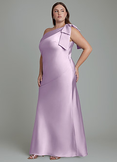 Azazie Yuanna Bridesmaid Dresses Frosted Lilac Mermaid One Shoulder Stretch Satin Dress image12