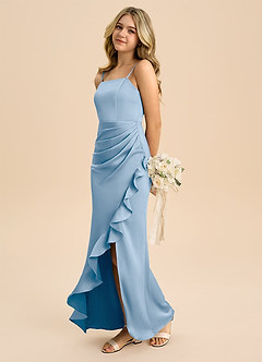 Azazie Buzzy Junior Etui Plissee Stretch-Satin Kleid Puderblau image6