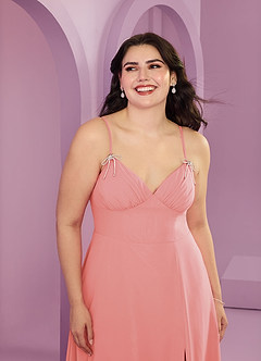 Barbie ♥ Azazie Bridesmaid Dresses Coral A-Line with Pockets Chiffon Dress image11