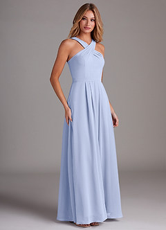 Azazie Dixie Bridesmaid Dresses Ice A-Line Halter Pleated Chiffon Dress image4