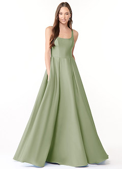 Azazie Neve Abiti da Damigella Abito Principessa in Raso Elasticizzato Con Tasche Verde Salvia image1