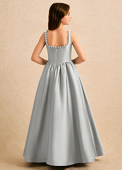 Azazie Enid Girls Formal Flower Girl Dresses Silver A-Line Beaded Stretch Satin Dress image2