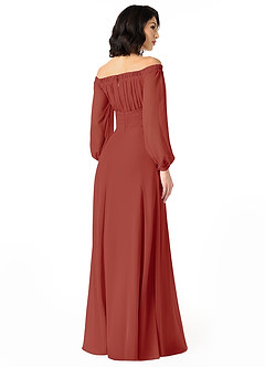 Azazie Rubina Final Sale Dusty Blue A-Line Long Sleeve Chiffon Dress image2