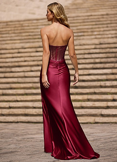 Glint Burgundy Asymmetrical Rhinestone Prom Dress image2