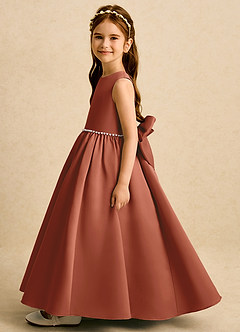 Azazie Daisies Robe Demoiselle D'honneur Fillette Robe Princesse en Mat Satiné Arc Auburn image4