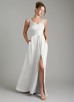 Azazie Karina Bridesmaid Dresses White A-Line Pleated Stretch Satin Dress image1