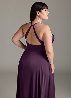 Azazie Davis Bridesmaid Dresses Plum A-Line Pleated Stretch Satin Dress image12