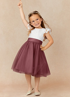 Azazie Vetty Flower Girl Dresses Ivory Desert Rose A-Line Lace Tulle Dress image1