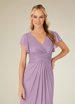 Azazie Vera Mother of the Bride Dresses Wisteria A-Line V-Neck Pleated Mesh Dress image9
