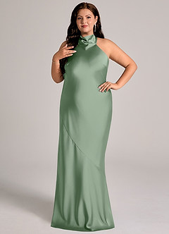 Azazie Velli Abiti da Damigella Abito Sirena in Raso Elasticizzato Collo Alto Matcha image10