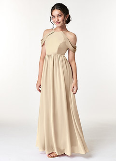 Azazie Seneca Junior A-Linie Schulterfrei Chiffon Kleid Champagner image5