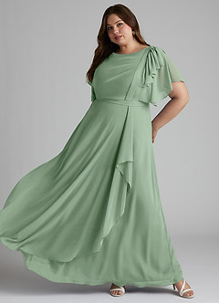 Azazie Aaliyah Modest Bridesmaid Dresses A-Line Scoop Pleated Chiffon Floor-Length Dress image8