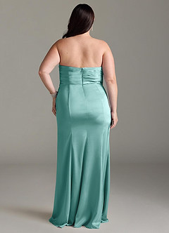 Azazie Yola Bridesmaid Dresses Aqua Sheath V-Neck Pleated Stretch Satin Convertible Dress image10