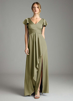 Azazie Omari Bridesmaid Dresses Pistachio A-Line Stretch Satin Dress image3