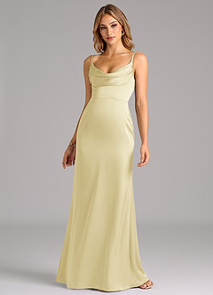 Azazie Aimee Brudtärnklänningar Klä av A-Linje i Stretch Satin Älskling Halsringning Citronsorbet image4